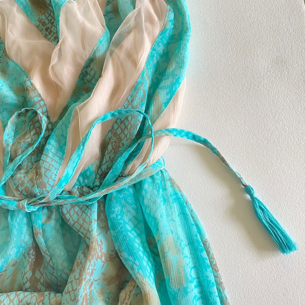 Mushka by Sienna Rose Turquoise Snakeskin Chevron Strapless Maxi Dress Womens M - Picture 5 of 14